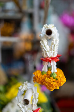 Traditional Thai Jasmine Garland with Marigolds, Surat Thani, Thailand
