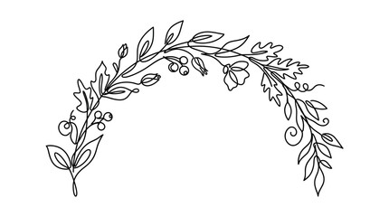 Continuous line art floral wreath with leaves and berries © Joyo