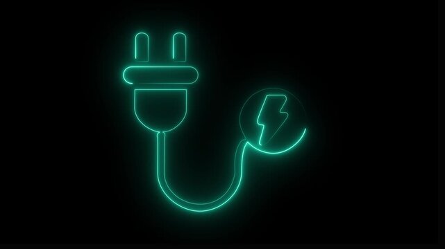 Abstract neon power icon animation in black background. neon blue color ,animation in power icon. neon fast charging Electric Charging Station Battery video.
