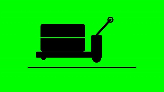 Hand pallet jack icon transporting cargo box on green screen