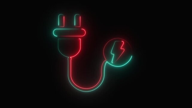 Abstract neon power icon animation in black background. neon blue color ,animation in power icon. neon fast charging Electric Charging Station Battery video.