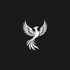 Fototapeta premium Minimalist White Phoenix Rising Logo on Black Background