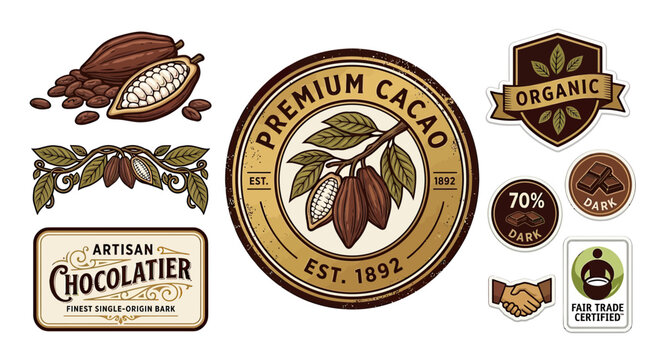 Artisan Chocolate and Cacao Bean Emblems