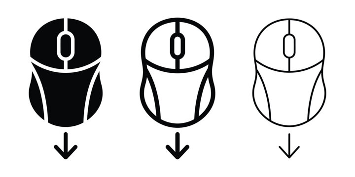 Scroll down computer mouse icon silhouette vector outline and line art