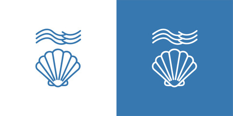 Obraz premium Seashell icon with ocean wave lines logo.