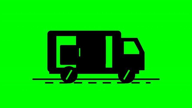 Delivery van icon with door silhouette on chroma key green screen