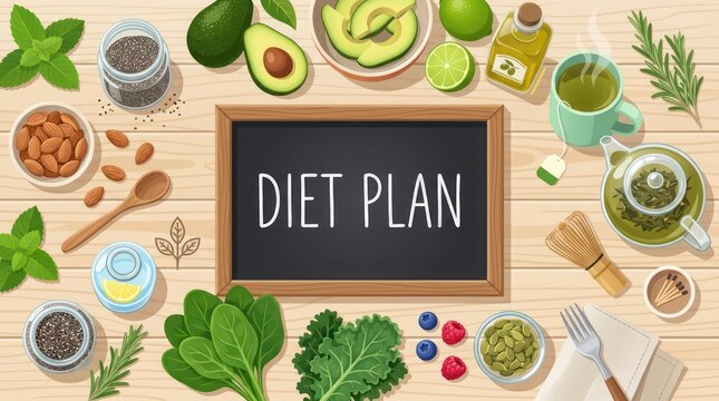 Healthy Diet Plan Concept with Superfoods and Chalkboard