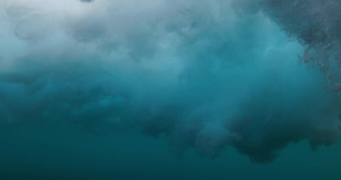 Wave underwater, foam wave in ocean