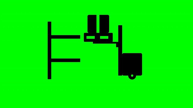 Cargo pallet stacker lifting boxes icon on green screen