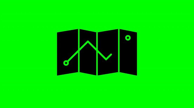 Delivery route map folded icon for logistics on green screen