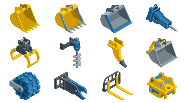 Flat design icons of industrial buildings and utility structures.