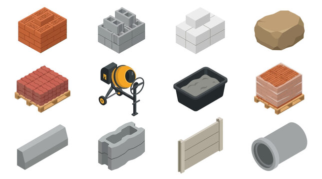 Construction materials and equipment collection illustration.