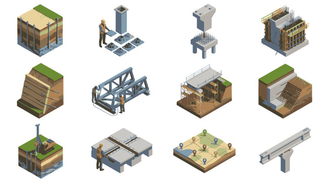 Isometric Industrial Construction and Infrastructure Concept Art.