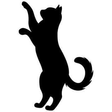 猫のシルエット、遊ぶネコのベクターイラスト