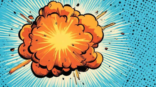 Vibrant comic book style explosion illustration with intense energy burst effect and dynamic action graphic design elements