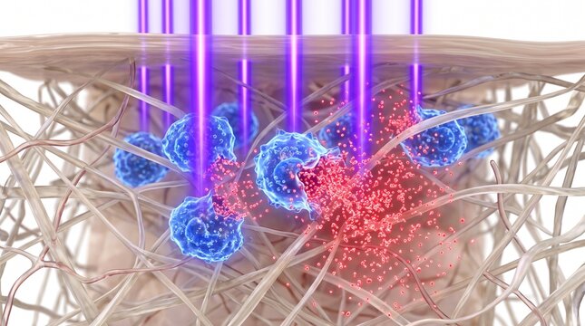 3D Microscopic Diagram of Mast Cell Degranulation in Photosensitivity Dermatitis
