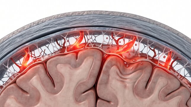 3D Microscopic Diagram of Meningeal Capillary Dilation and Thermal Stress on the Cerebrum