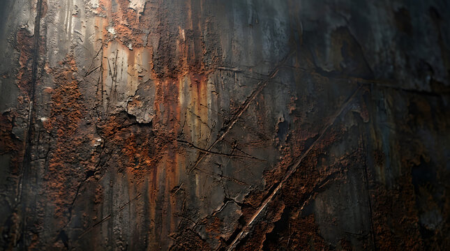 Corroded rusty metal plate with scratches and wear