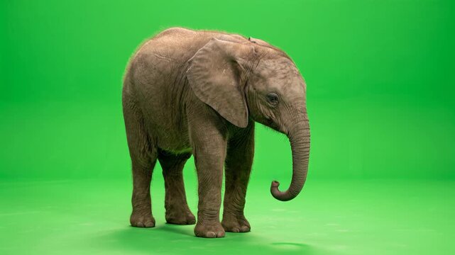 Realistic Baby African Elephant on Green Screen Loop Animation