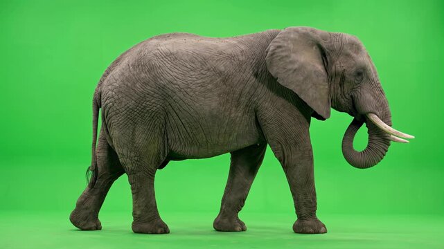 Side Profile African Elephant on Green Screen Loop Animation