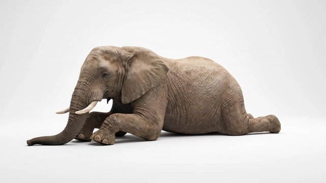 Resting African Elephant on White Background Loop Animation
