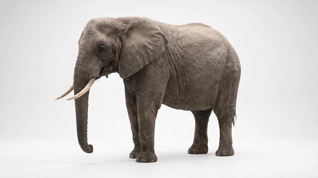 Realistic Female African Elephant Standing on White Background Loop Animation