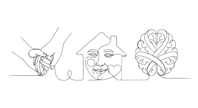 Family Support, Mental Health, and Home Security: Continuous Line Art