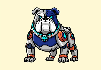 Naklejka premium Futuristic Robotic Bulldog with Glowing Eyes and Armor