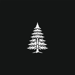 Obraz premium Minimalist White Geometric Pine Tree Icon on Black Background