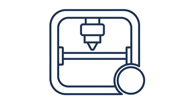 Modern 3D printer nozzle and extrusion icon illustrating additive manufacturing technology.