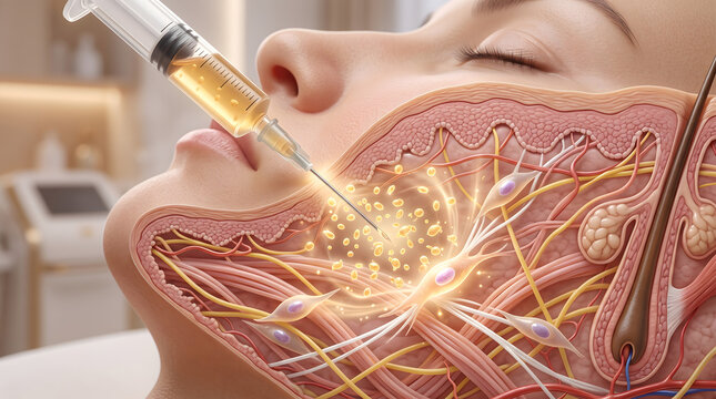 PRP Facial Rejuvenation Injection Cross Section Medical Illustration