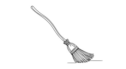 Hand-drawn witch's broomstick, simple line art, isolated on white background, magic object © Akun