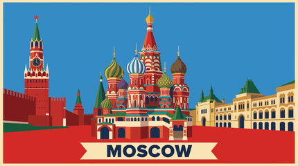 Moscow Red Square Saint Basil Cathedral Vector Illustration © Bima