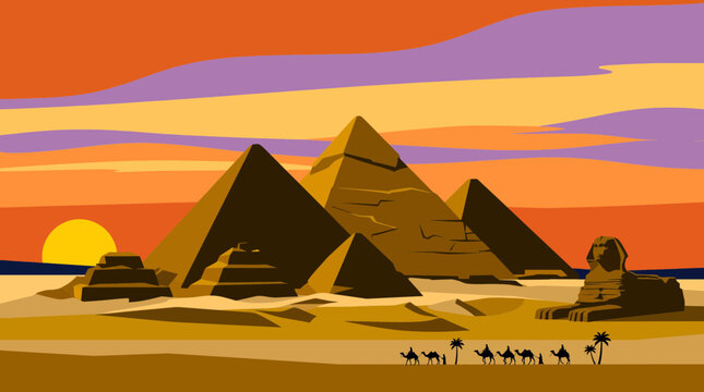 Egyptian Pyramids at Sunset Vector Illustration