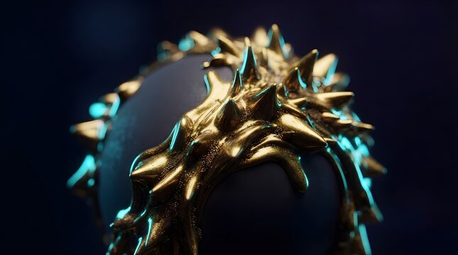 golden ferrofluid shifting and morphing organically over a magnetic sphere.