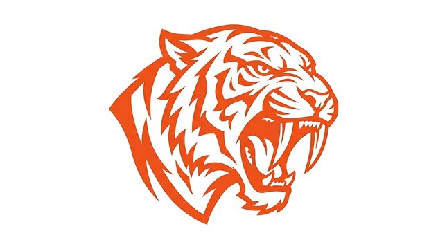 Powerful tiger head with open mouth showing sharp fangs