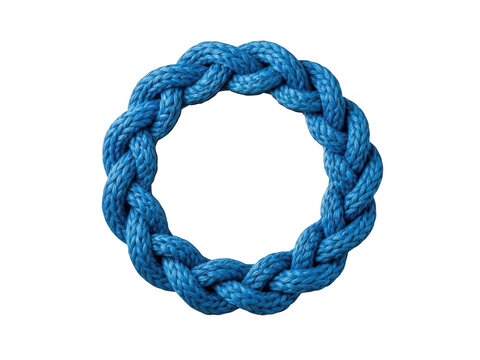 Blue rope twisted into a circle shape isolated on transparent background