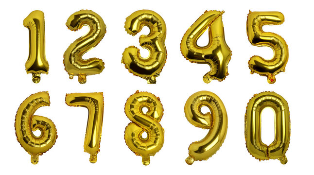 Gold Foil Number Balloon Set on Transparent Background png