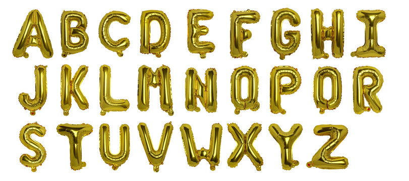 Gold Foil Balloon Alphabet Set on Transparent Background png