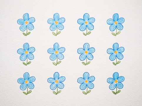 Blue Flower Pattern Hand Drawn with White Paper Background