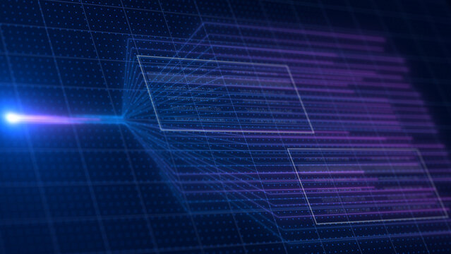 Abstract Neural Network Architecture Visualization, Connected Nodes and Data Flow Lines, Big Data AI Machine Learning Algorithm System, Digital Technology Background.