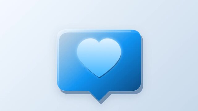 Minimalist blue speech bubble icon with heart symbol for modern digital communication and love themes