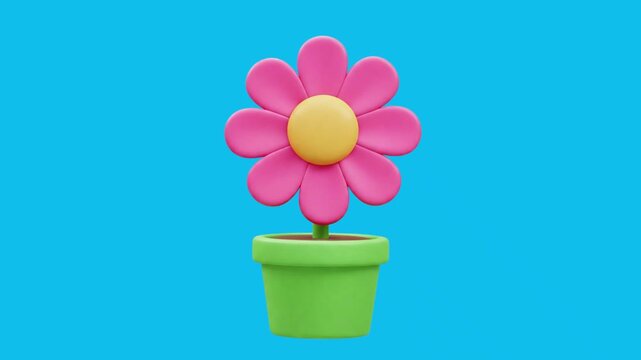3d icon animation of a flower in a pot