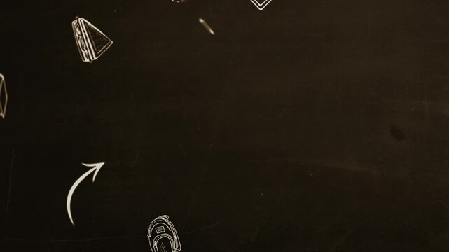 Animated Chalkboard Background with School Doodles and Learning Icons Moving Randomly for Education Concepts