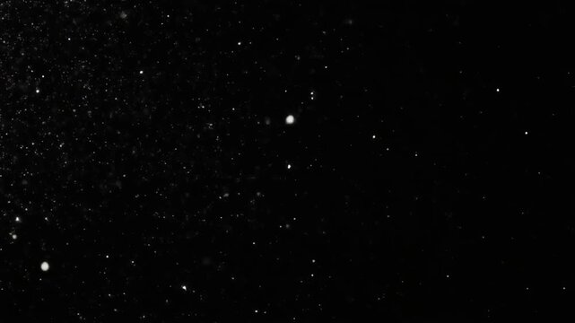 Small white dust particles floating and drifting gently against a dark background, perfect for magical video overlays.