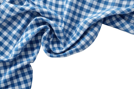 Flowing blue gingham fabric wave isolated
