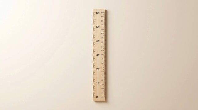 Wooden Measuring Stick for Growth Tracking on Minimalist Light Background