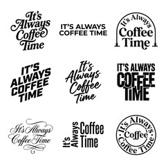 Fototapeta premium Creative Coffee Time Typography Designs Featuring Various Font Styles and Layouts for Marketing Materials