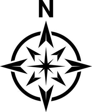 Black north direction symbol. Compass rose sign