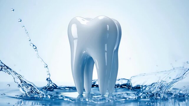 3D white tooth gently bouncing up and down in pastel mint studio background